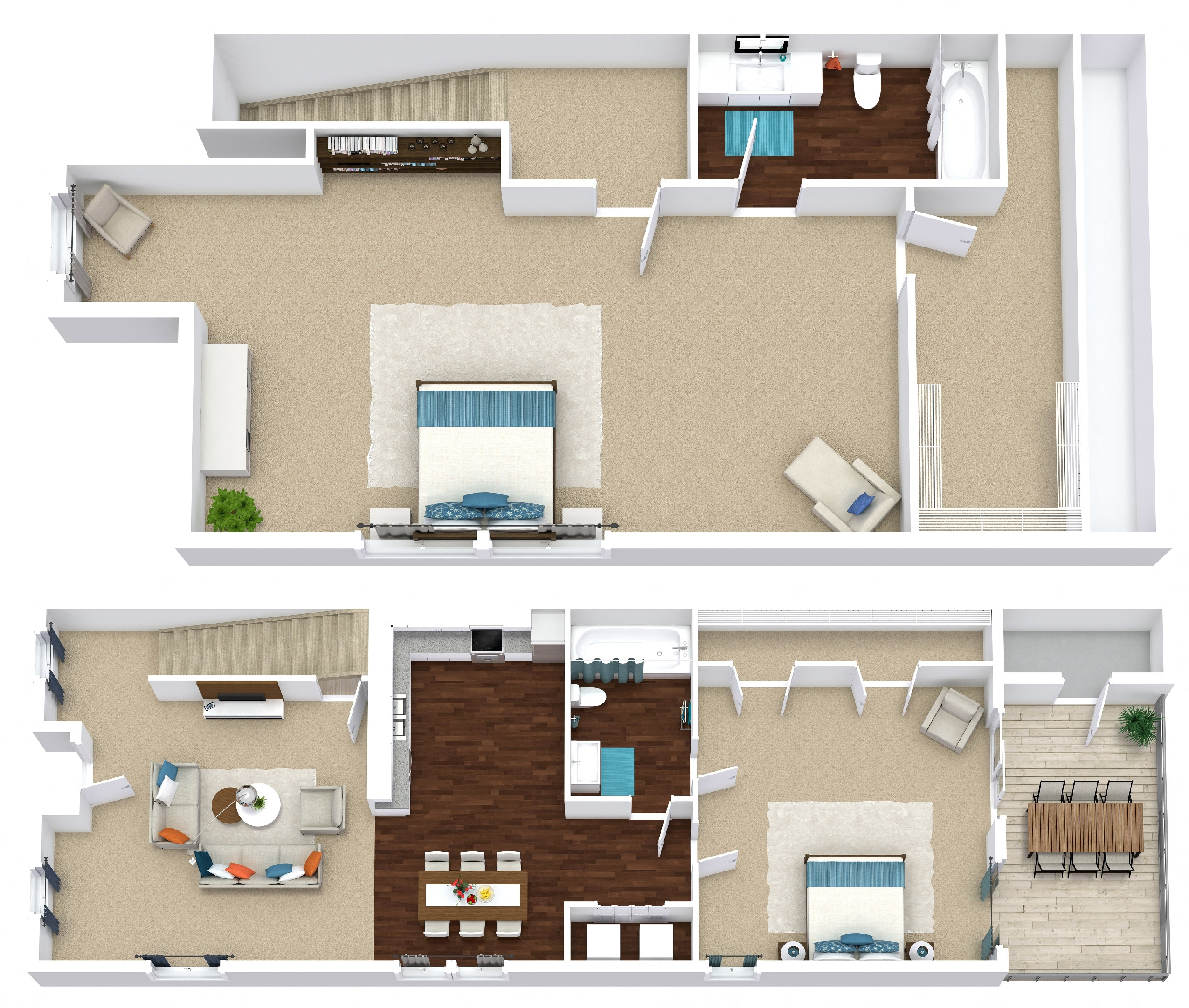 Floor plan for 2 beds, 2 baths, 1025 sqft
